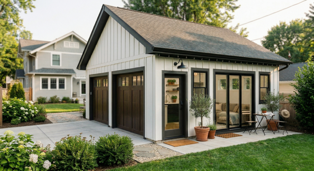 Garage conversion ADU in San Mateo County — detached unit with full kitchen and bathroom completed by Genuine Kitchen and Bath